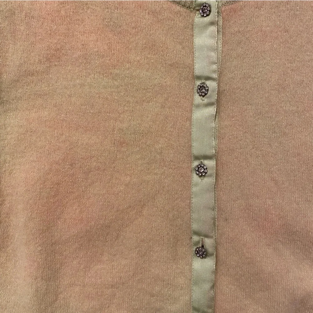 Free People Pale Lime Green Wool and Hot Pink Lace Lined Button-Up Cardigan